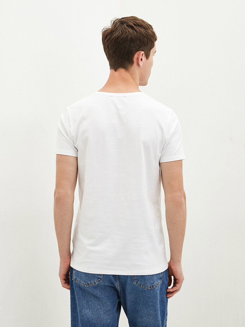 Tricou Basic Din Bumbac Cu Decolteu În V Și Mânecă Scurtă Pentru Bărbați-3