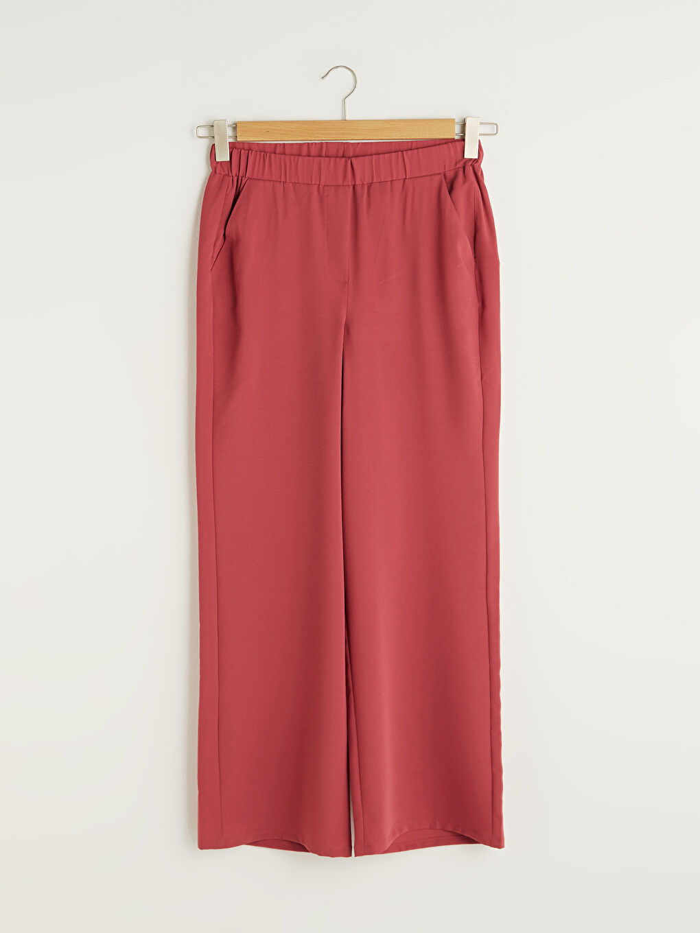 Pembe Beli Lastikli Cep Detaylı Medine İpeği Kumaş Kadın Pantolon-4