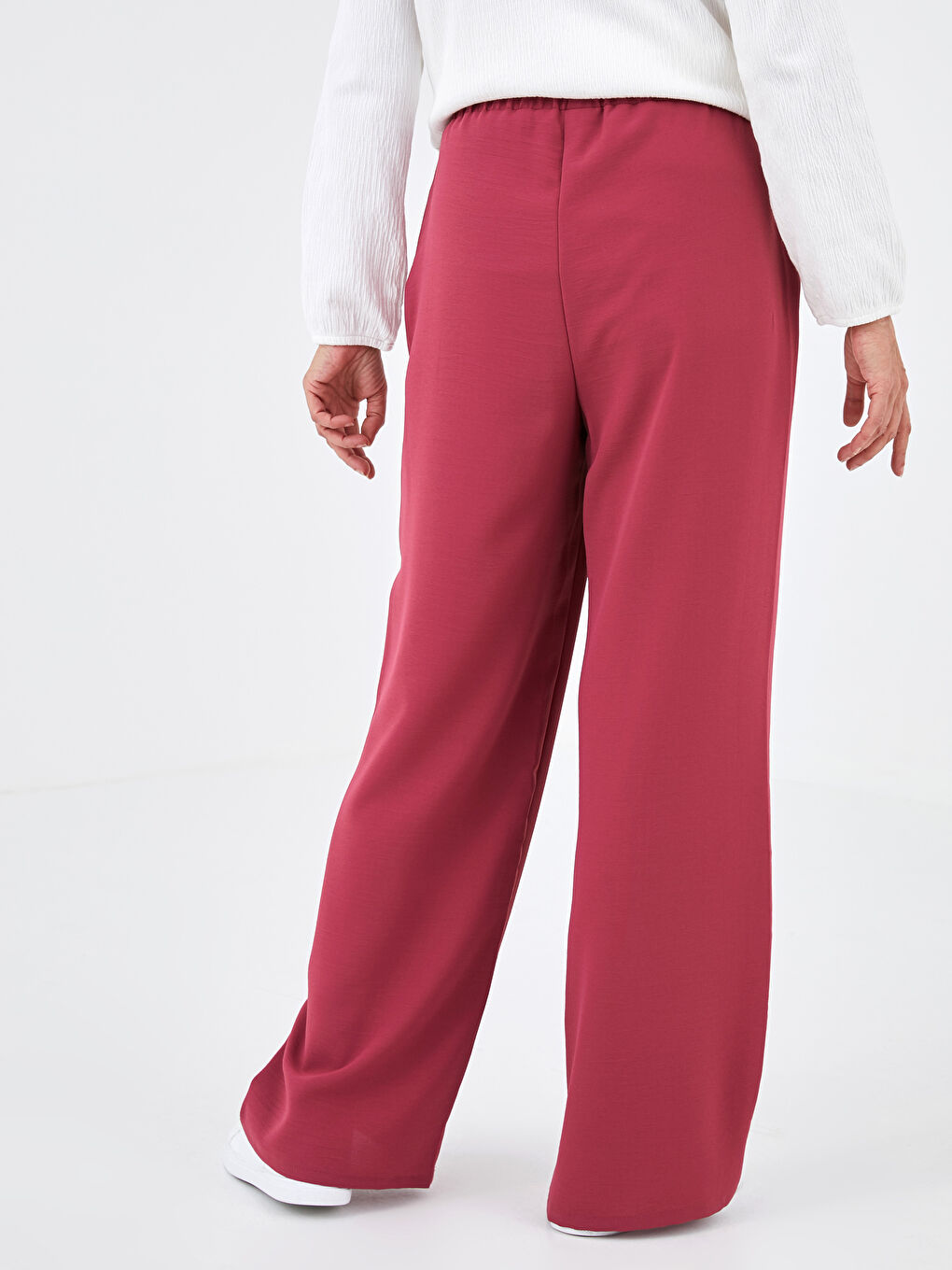 Pembe Beli Lastikli Cep Detaylı Medine İpeği Kumaş Kadın Pantolon-2