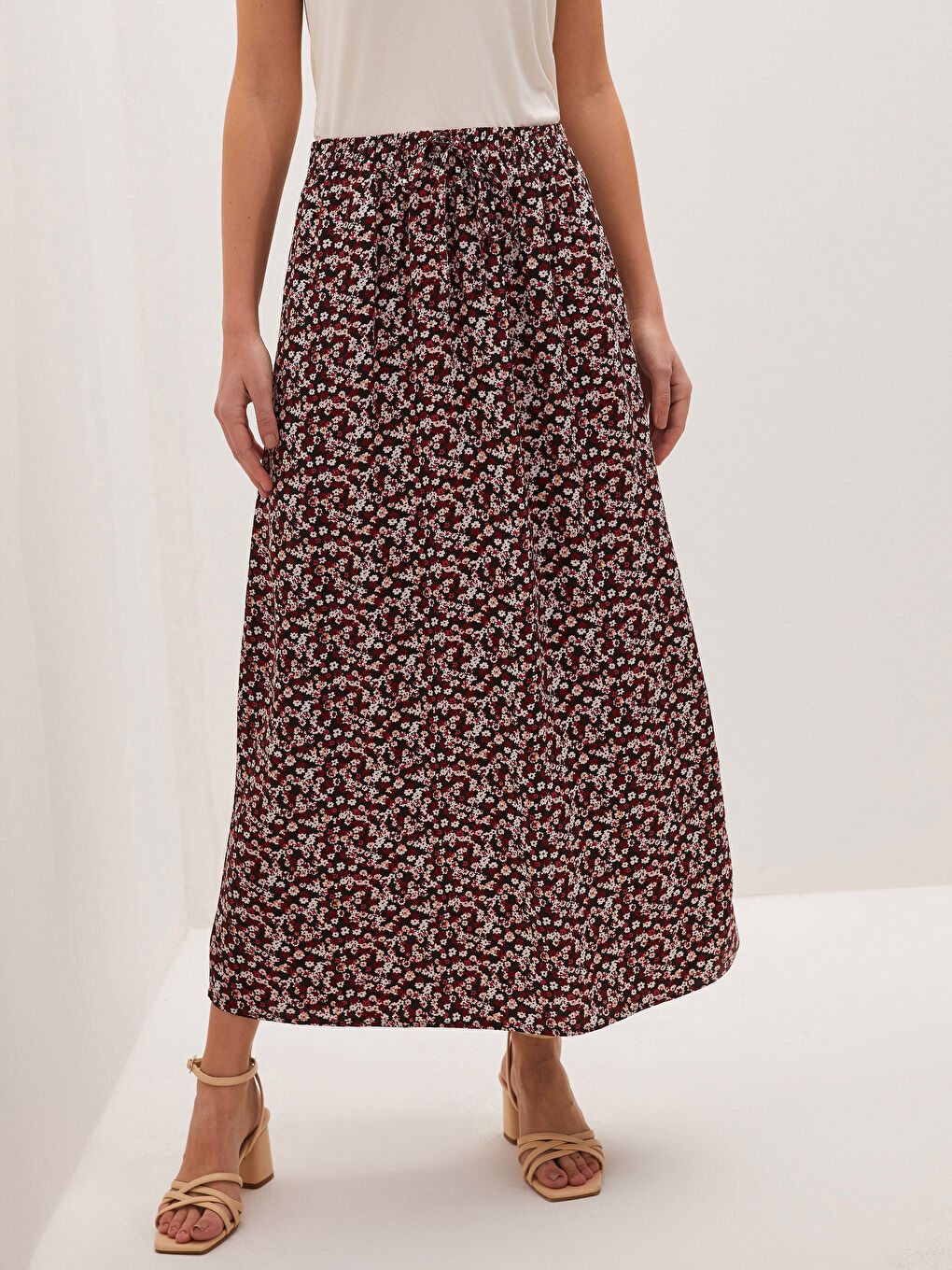 Elastic Waist Floral Patterned Women's Skirt-2