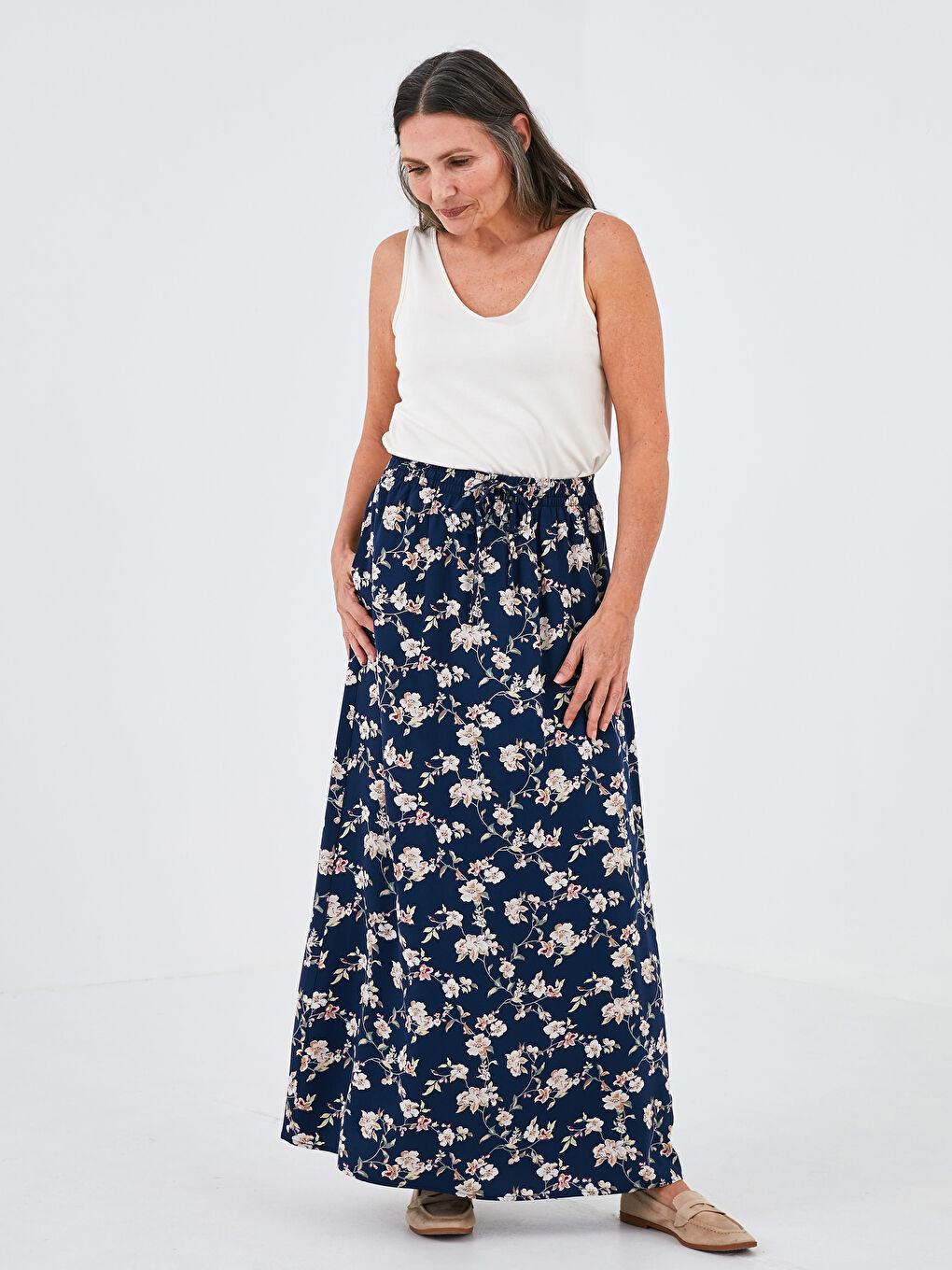Elastic Waist Floral Patterned Women's Skirt-1