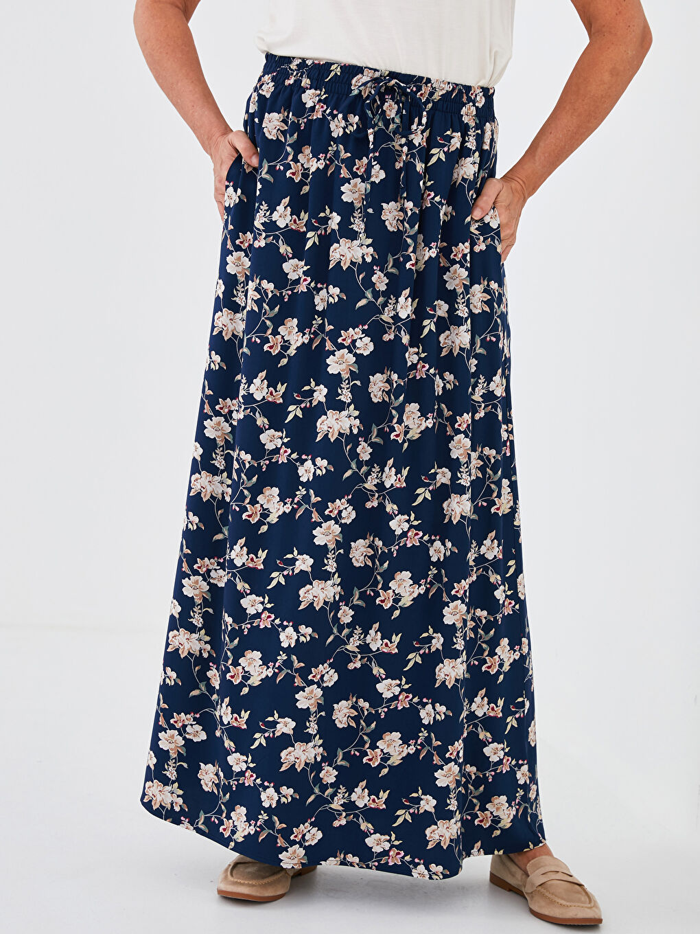 Elastic Waist Floral Patterned Women's Skirt-2
