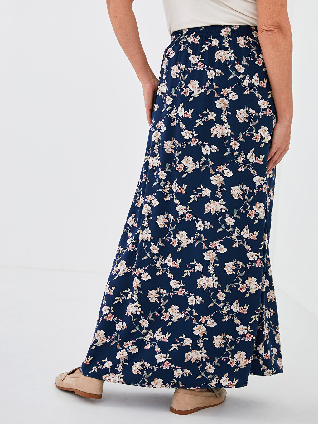 Elastic Waist Floral Patterned Women's Skirt-3