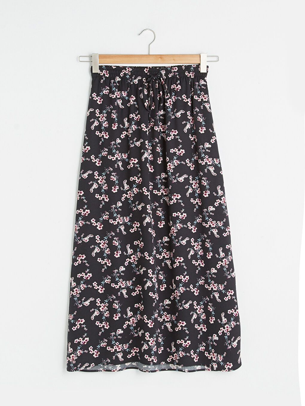 Pembe Beli Lastikli Çiçek Desenli Kadın Etek-5