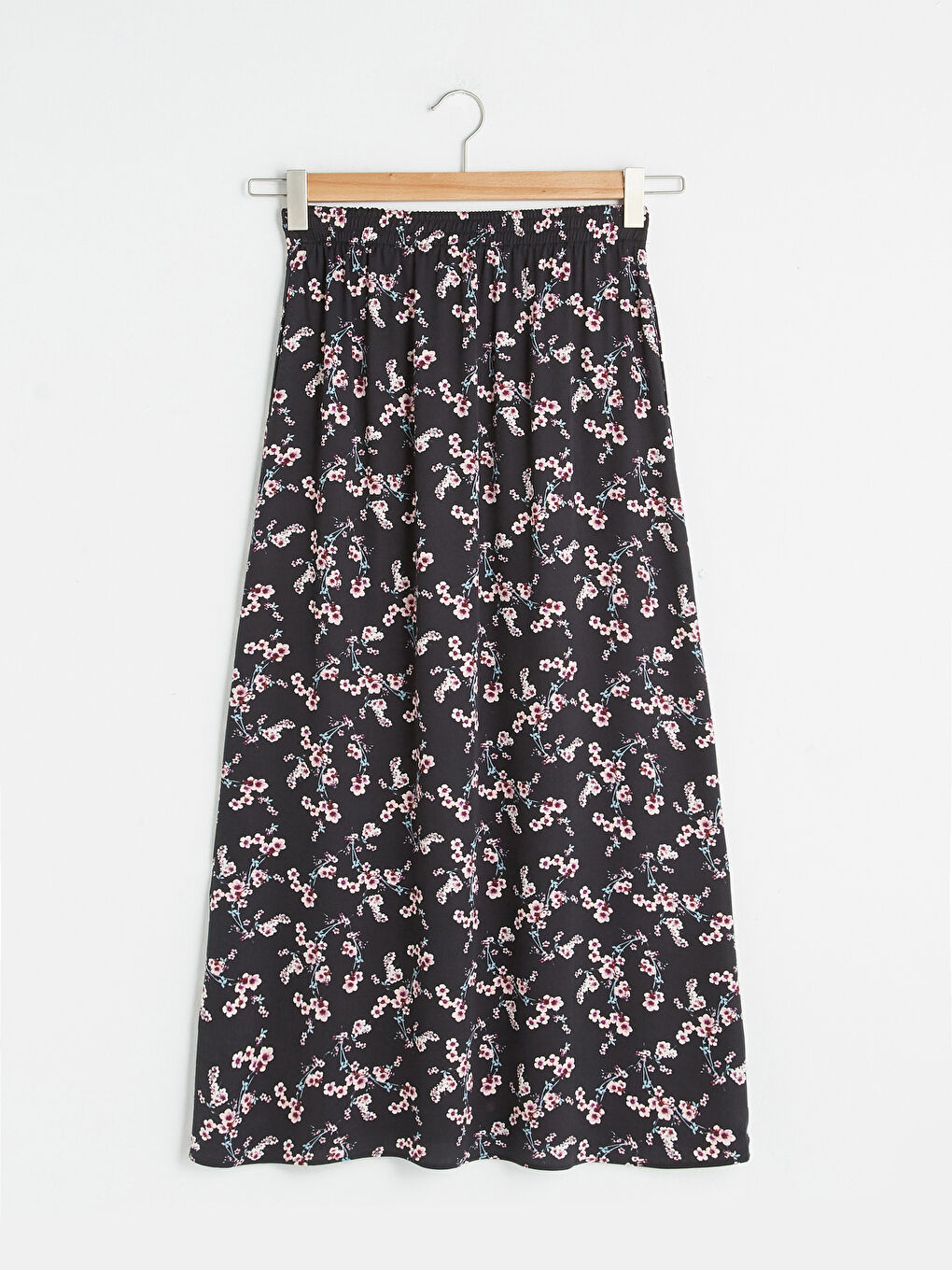 Pembe Beli Lastikli Çiçek Desenli Kadın Etek-6