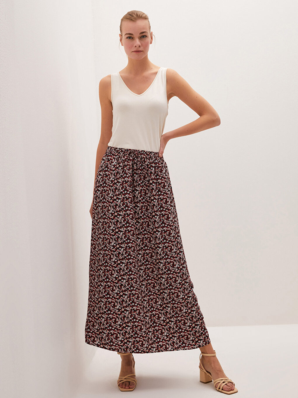 Elastic Waist Floral Patterned Women's Skirt-4