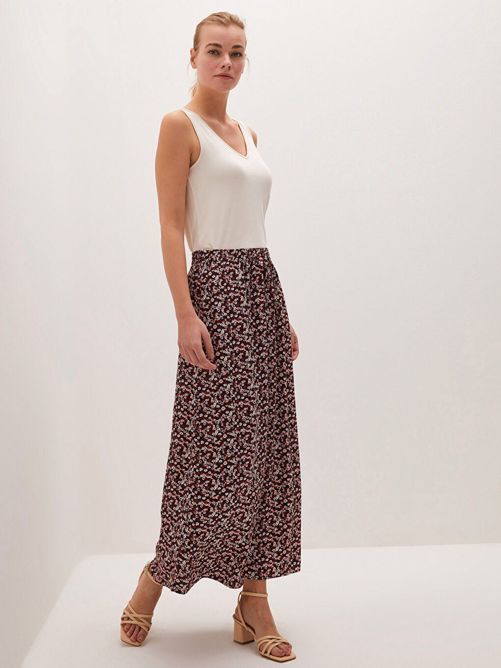 Elastic Waist Floral Patterned Women's Skirt