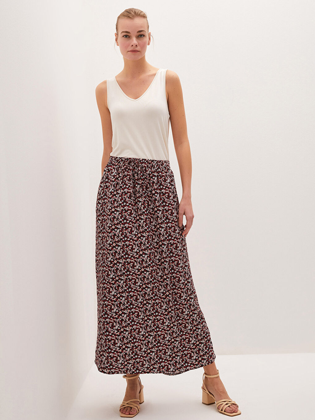 Elastic Waist Floral Patterned Women's Skirt-1