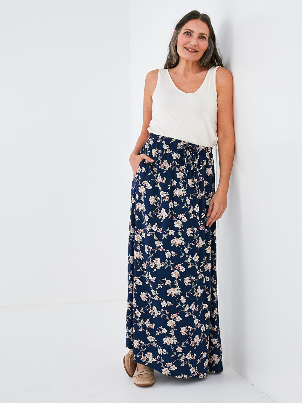 Elastic Waist Floral Patterned Women's Skirt-4