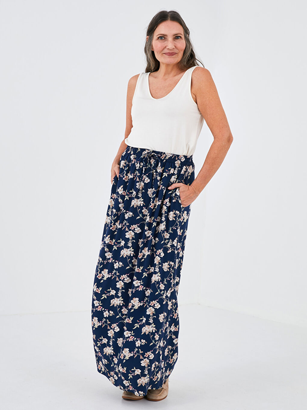 Elastic Waist Floral Patterned Women's Skirt