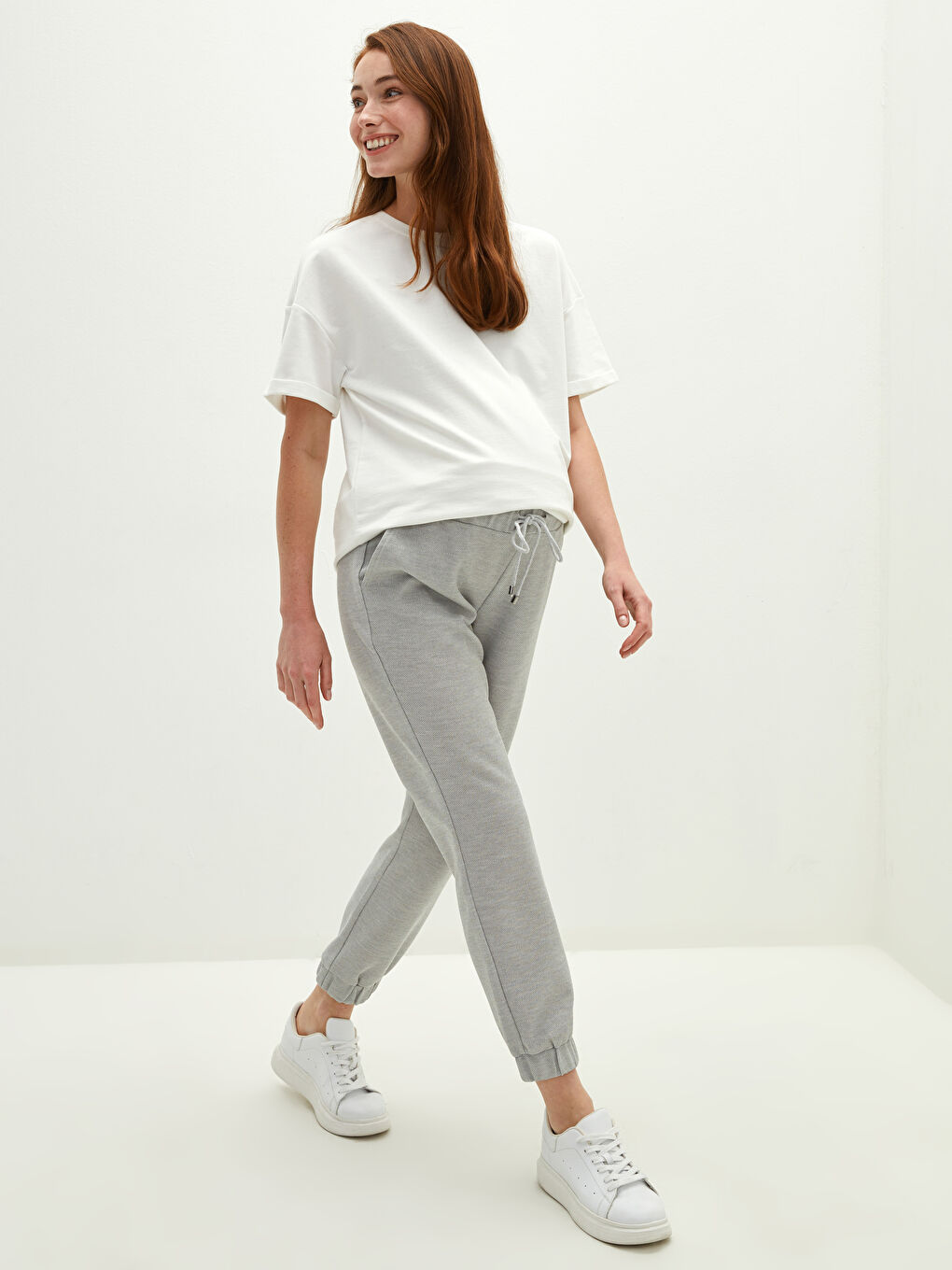 Gri Beli Lastikli Hamile Jogger Pantolon-3