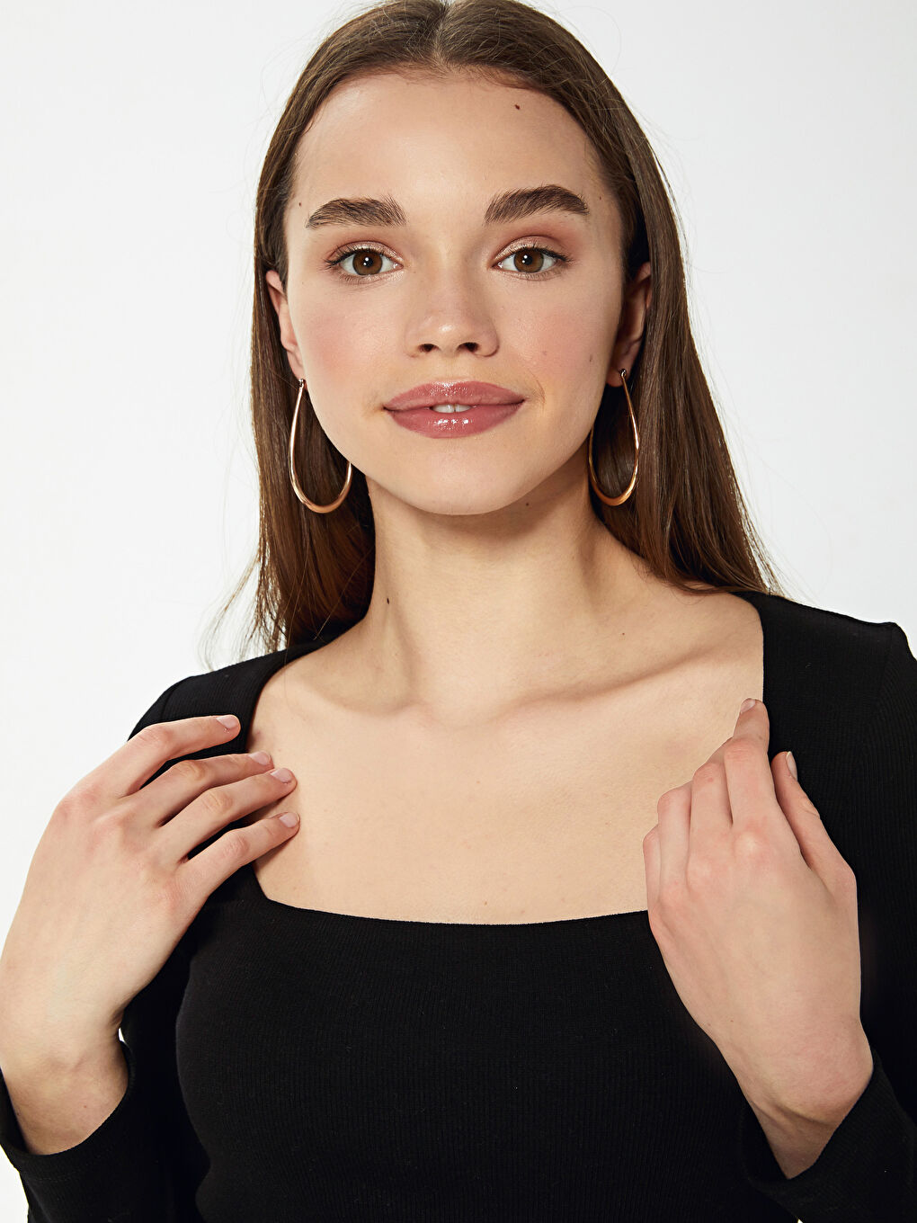 T-shirt pour Femmes à Manches Longues Uni avec Col Carré-2