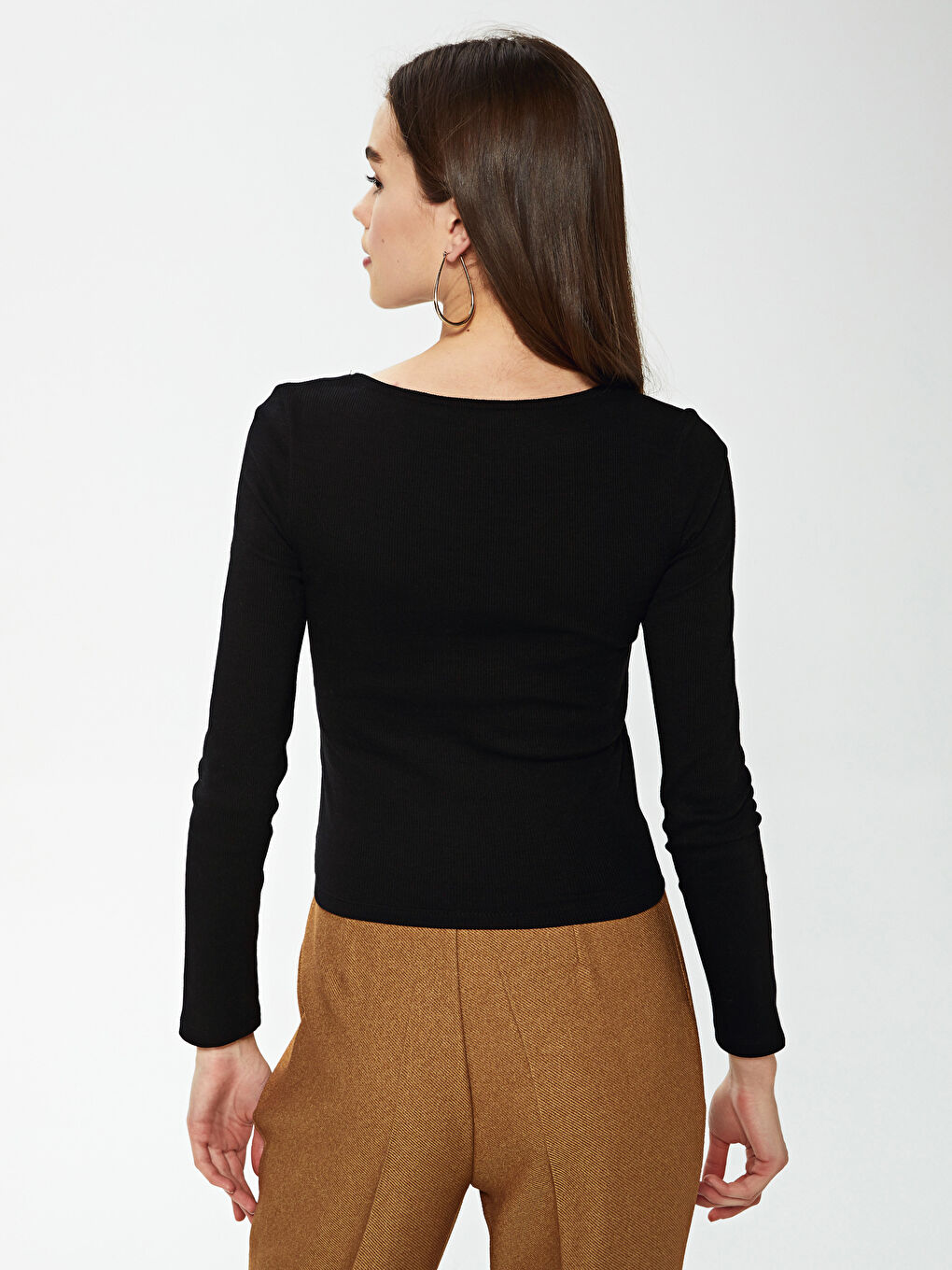 T-shirt pour Femmes à Manches Longues Uni avec Col Carré-3