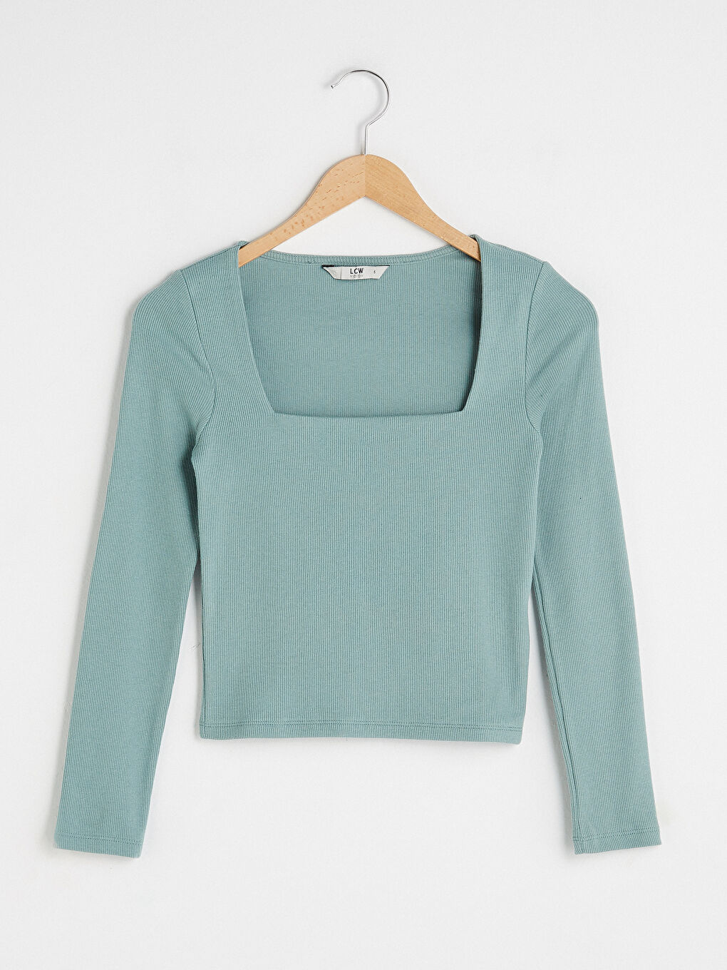 Square Collar Plain Long Sleeve Women's T-Shirt-5