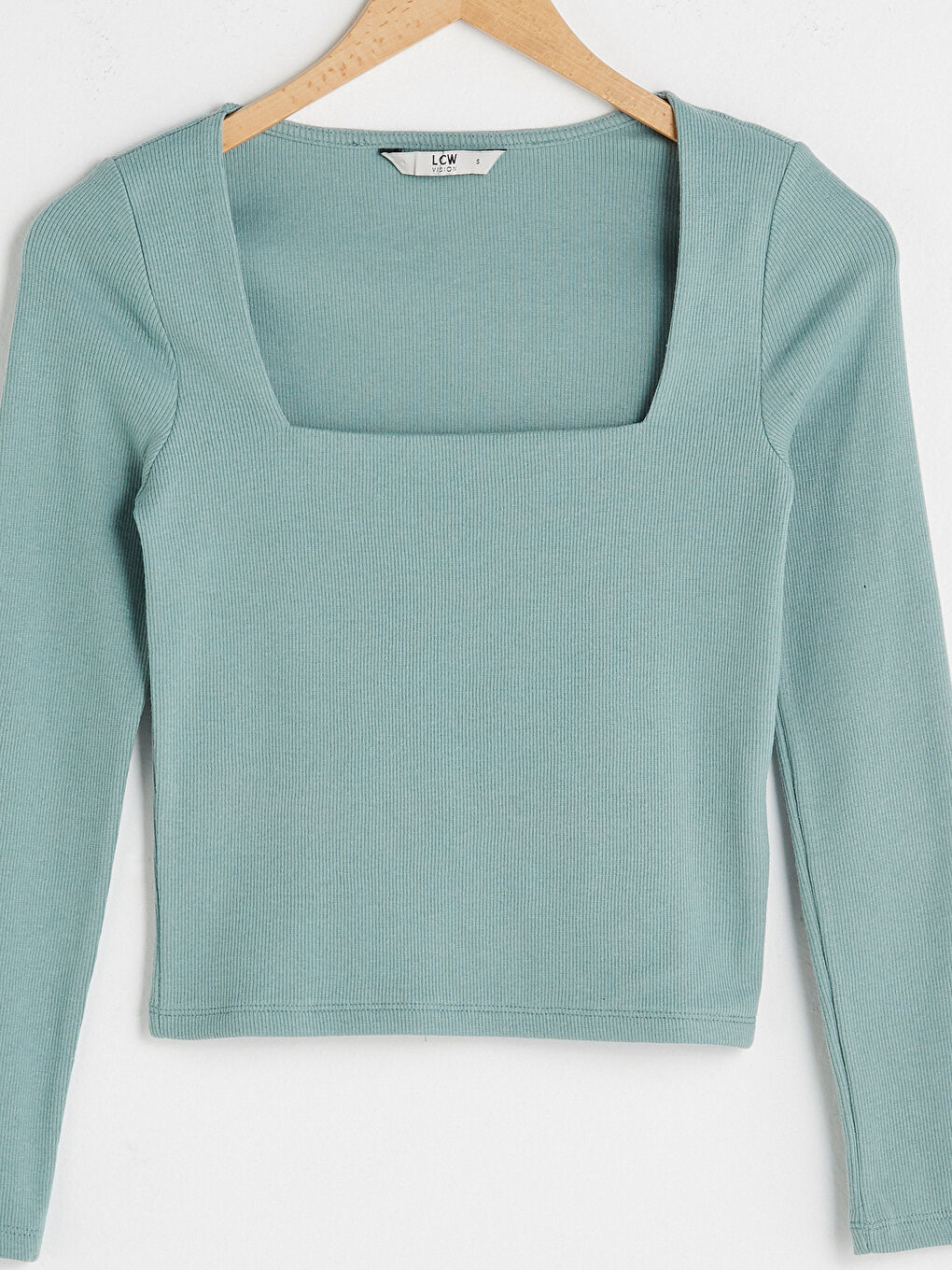 Square Collar Plain Long Sleeve Women's T-Shirt-7