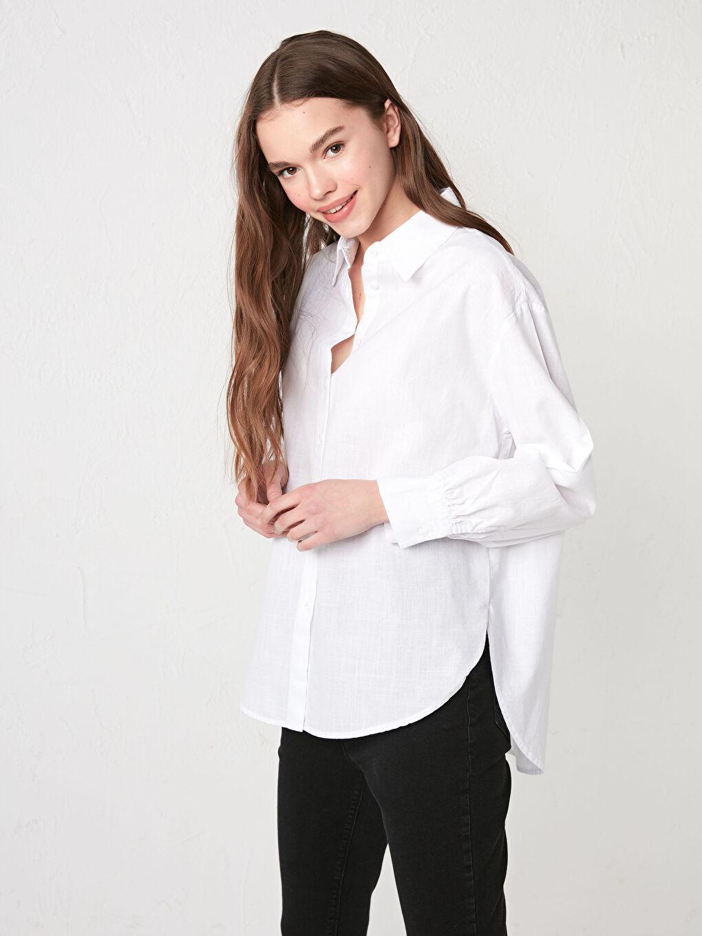 Chemise Pour Femmes Oversize En Popeline À Manches Longues Droites Boutonnées-5