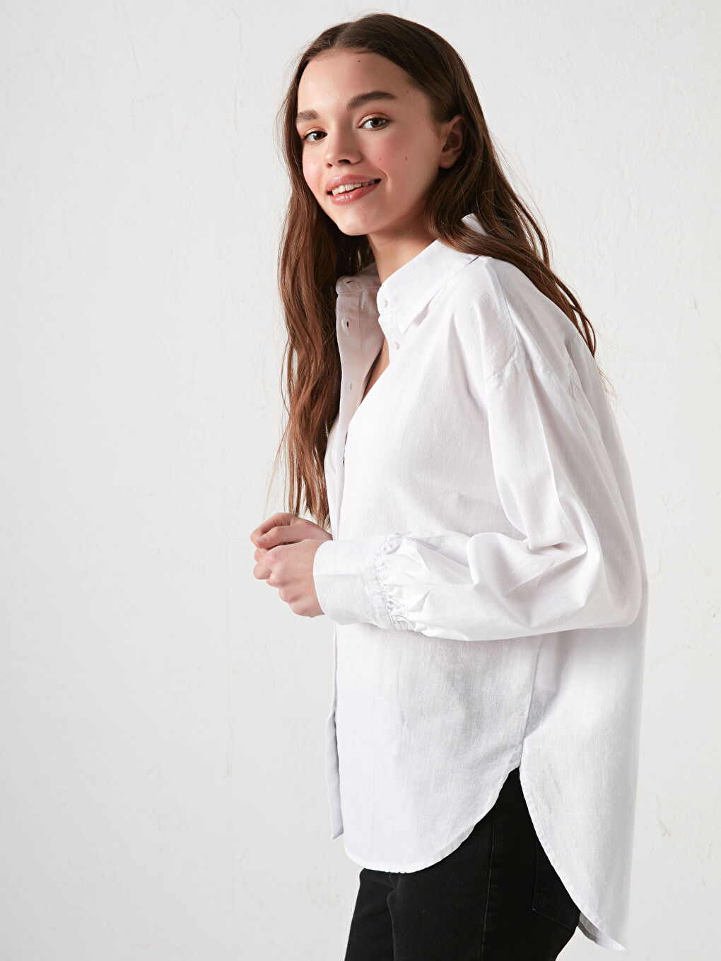 Chemise Pour Femmes Oversize En Popeline À Manches Longues Droites Boutonnées-1