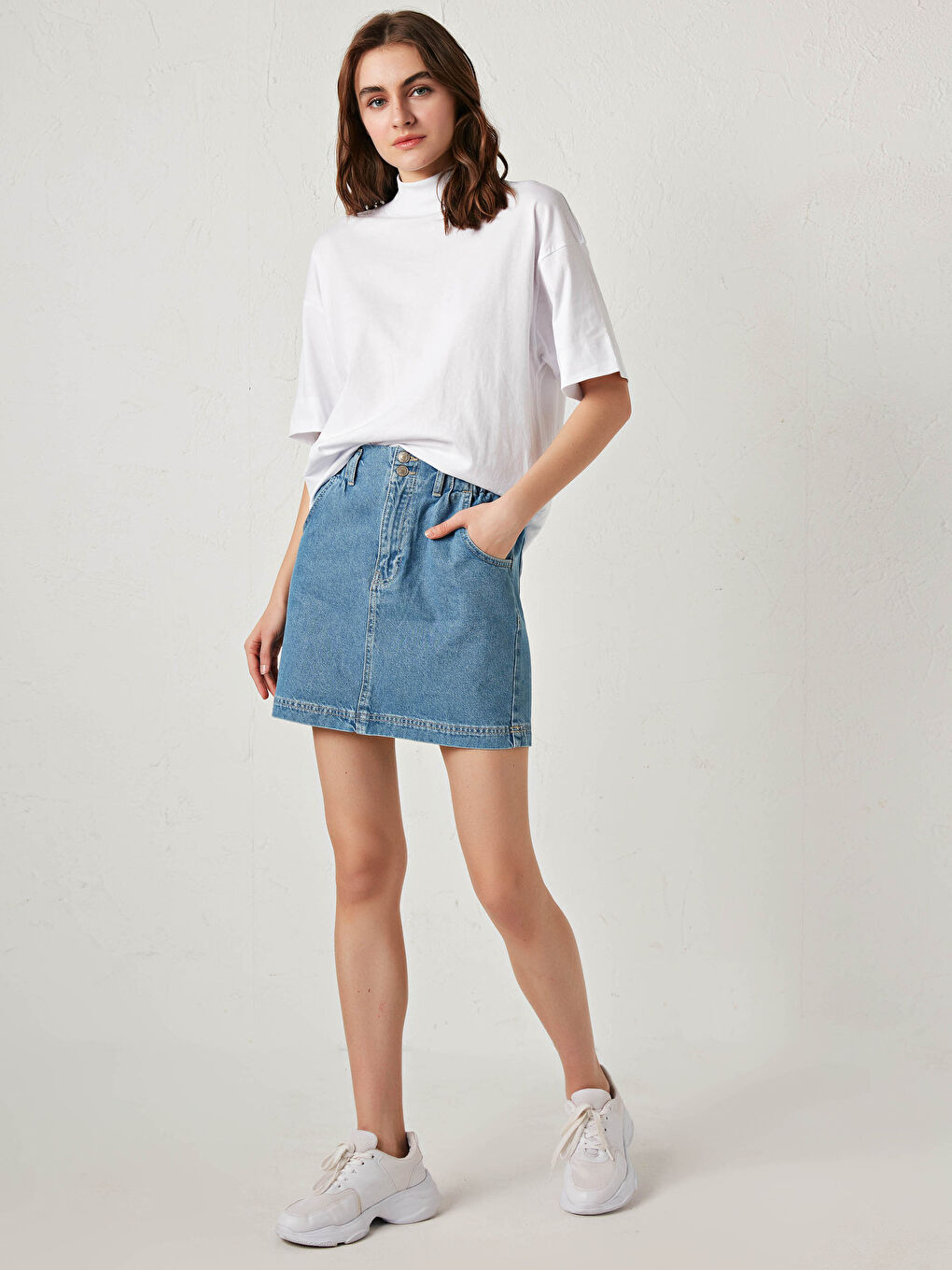 تنورة جينز بخصر مرن للسيدات-1