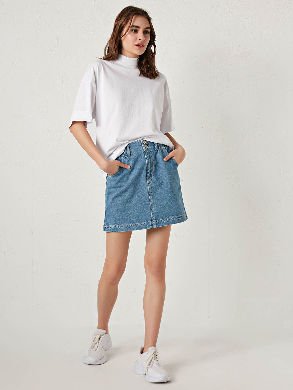 تنورة جينز بخصر مرن للسيدات-3