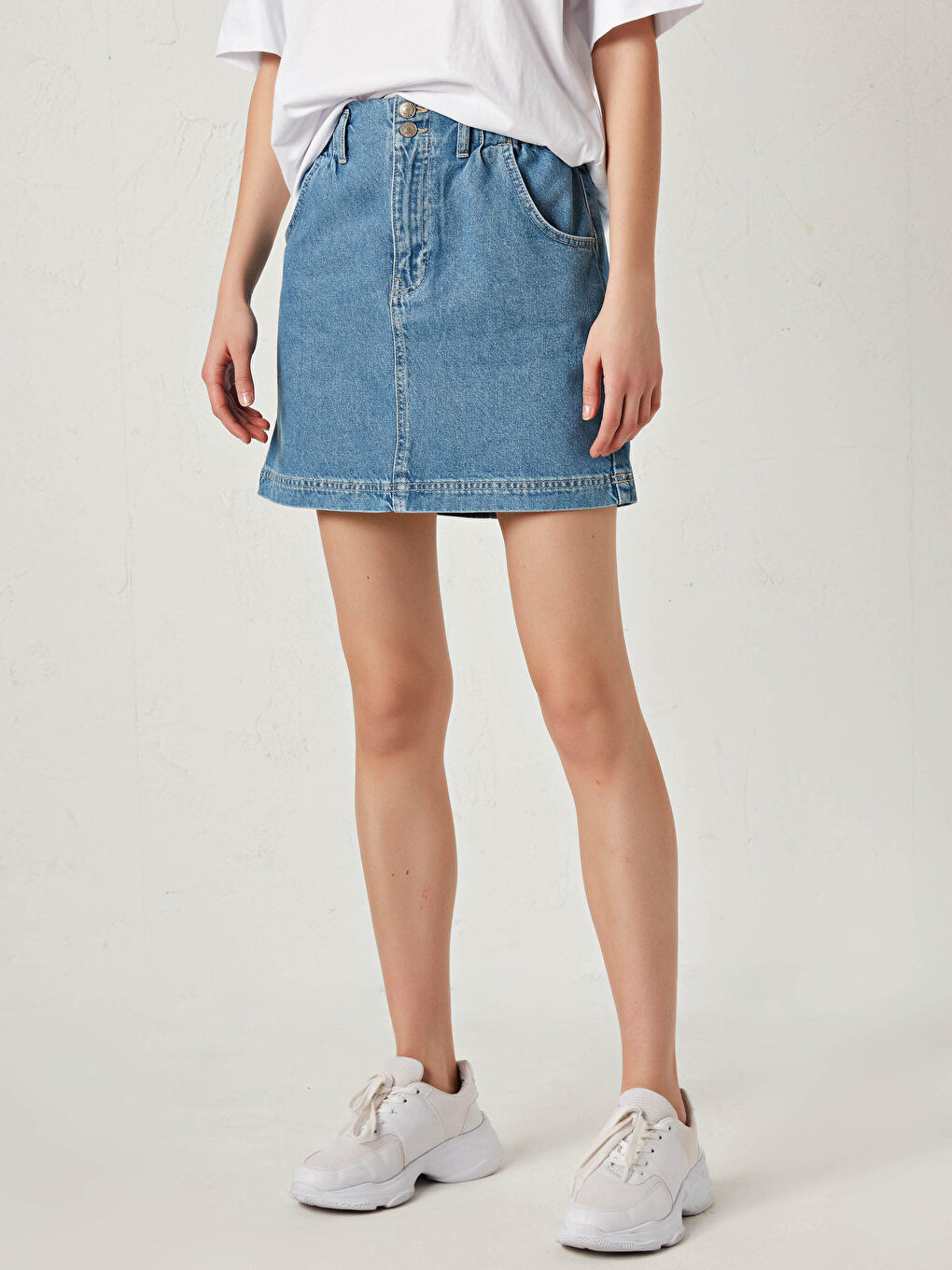 تنورة جينز بخصر مرن للسيدات-4