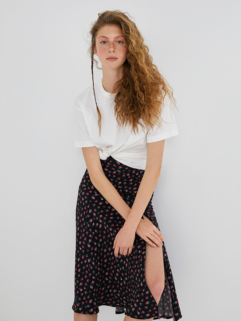 A-kroj cvetna suknja od viskoze za žene-1