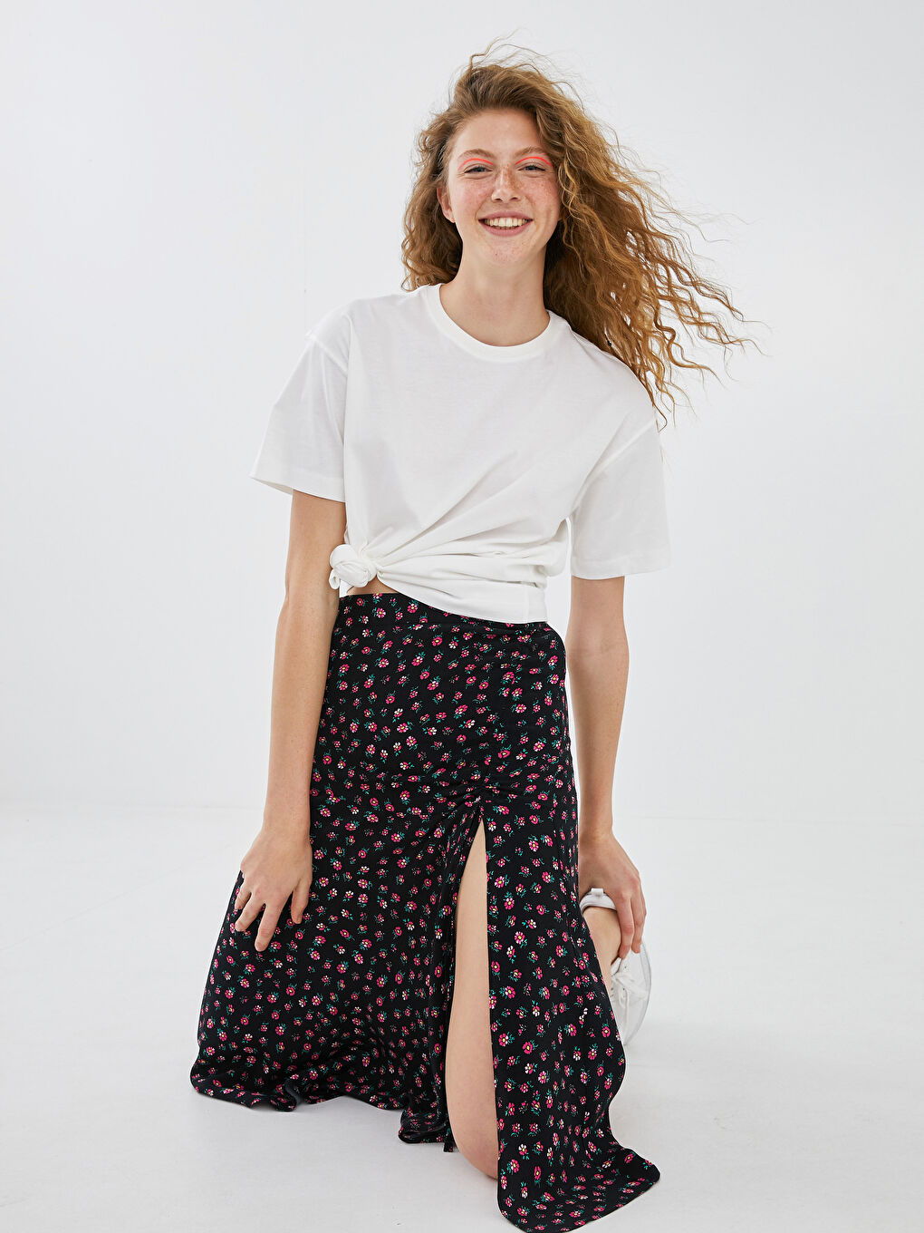 A-kroj cvetna suknja od viskoze za žene-2