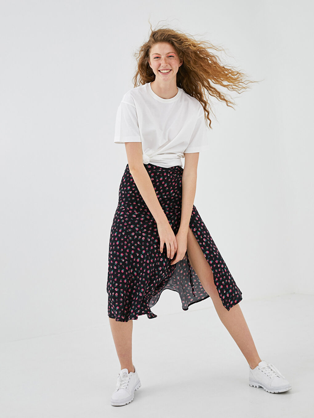 A-kroj cvetna suknja od viskoze za žene-4