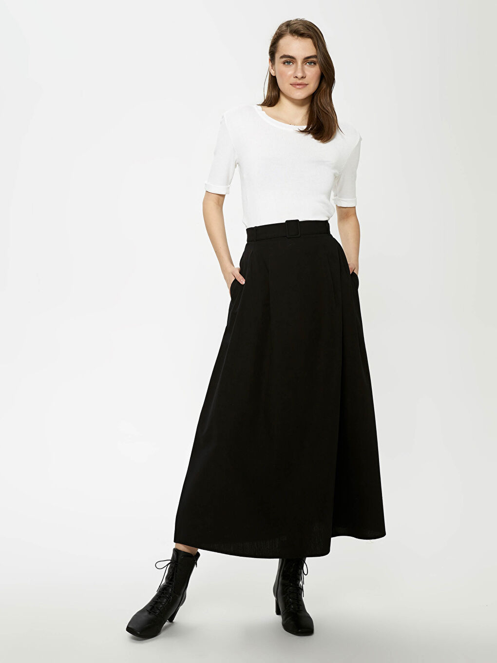 Suknja za žene od pamuka sa visokim strukom, jednostavna-1