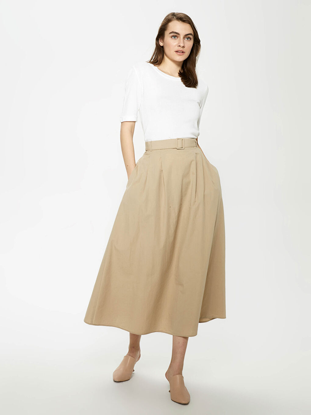 Jupe Femme en Coton Uni Taille Haute