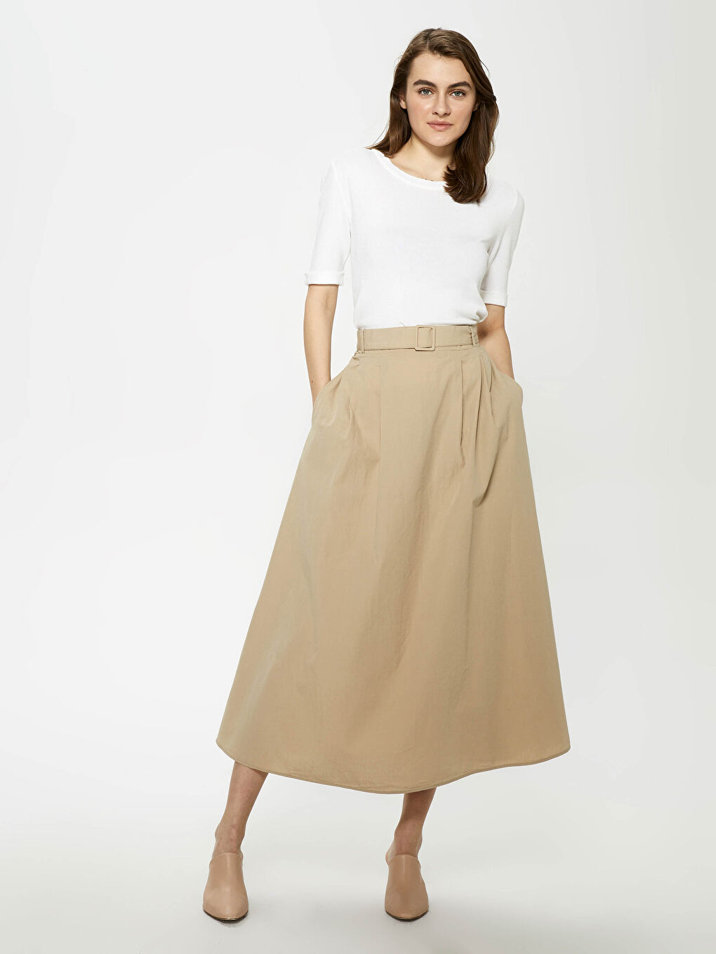 Jupe Femme en Coton Uni Taille Haute-1