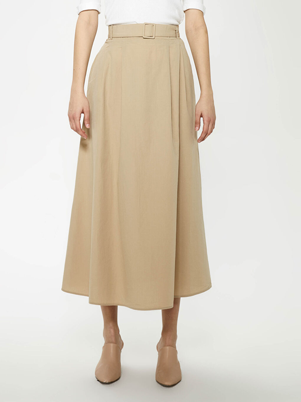 Jupe Femme en Coton Uni Taille Haute-2