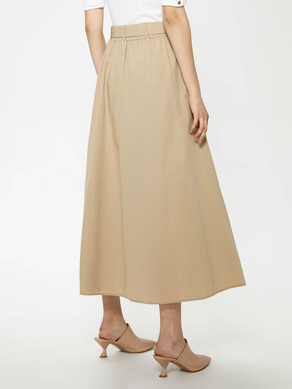 Jupe Femme en Coton Uni Taille Haute-3