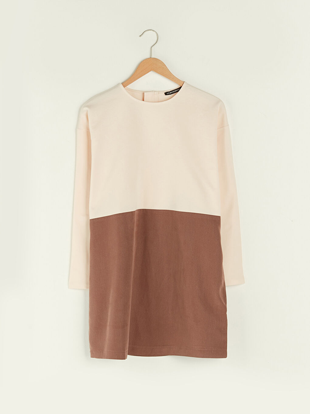 تونيك سويتشيرت كم طويل بياقة دائرية للسيدات مع بلوك الألوان-5