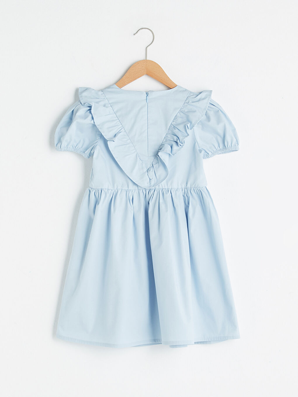 Платье для девочки из поплина с круглым вырезом, короткими рукавами и оборками-1