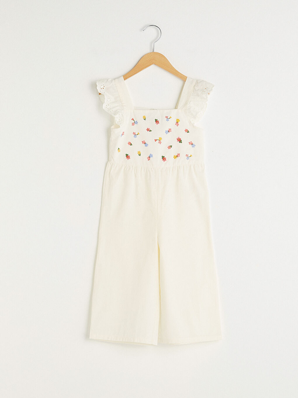 Combinaison Fille en Popeline à Col Carré Imprimé avec Détail Festonné Sans Manches