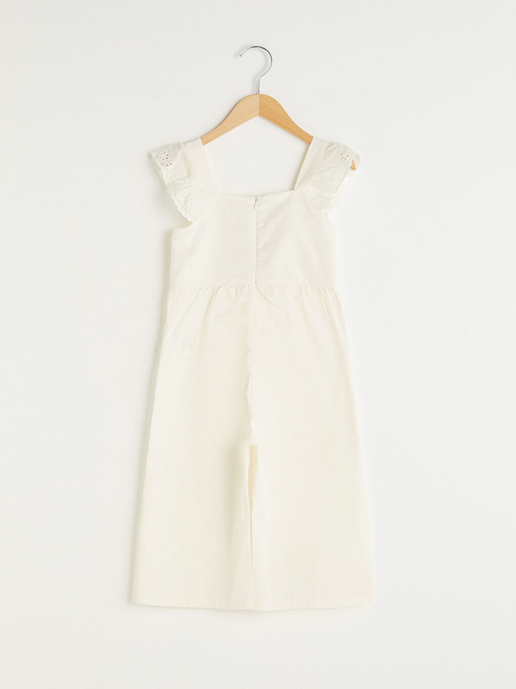 Combinaison Fille en Popeline à Col Carré Imprimé avec Détail Festonné Sans Manches-1