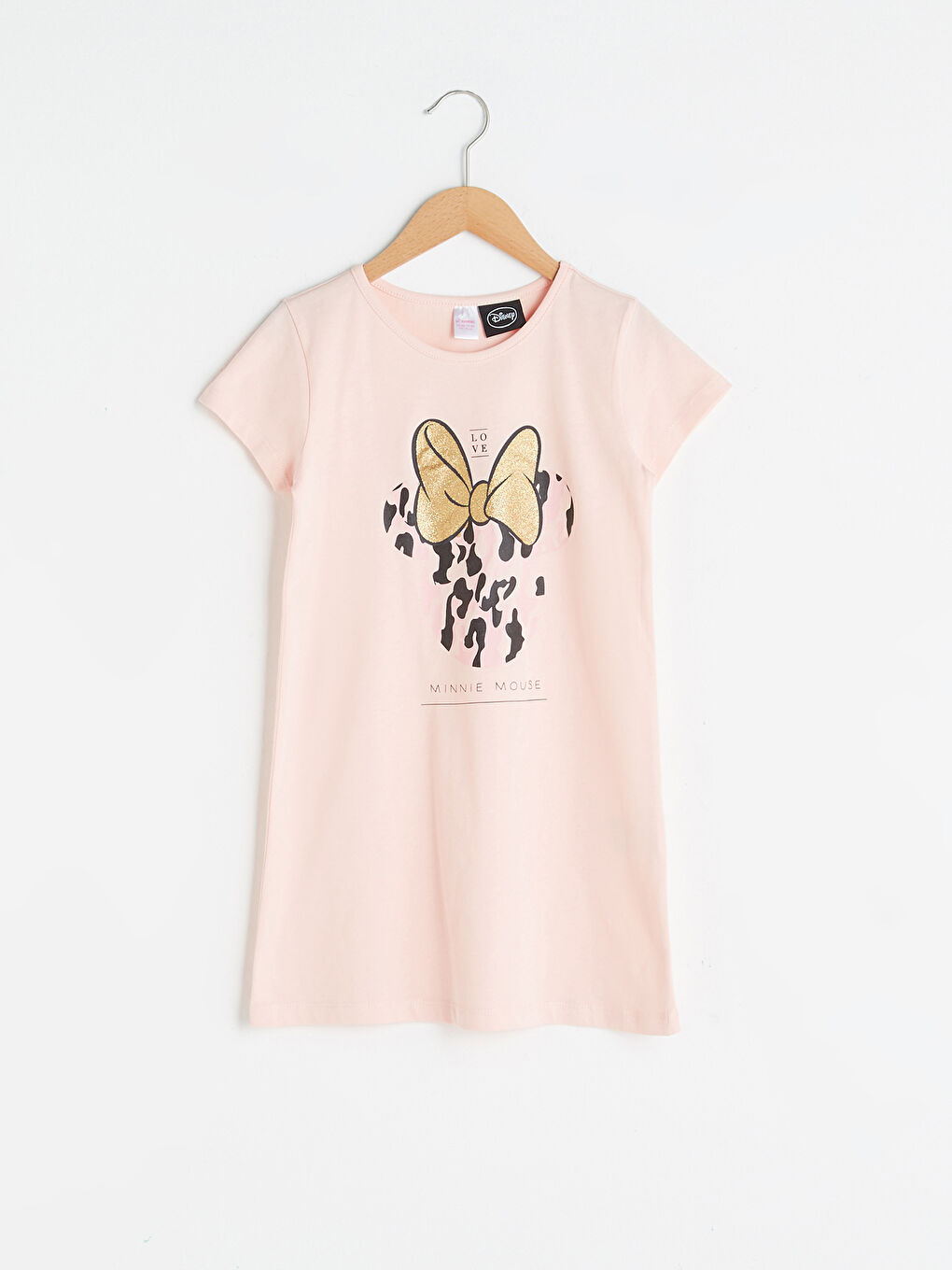 Pembe Bisiklet Yaka Minnie Mouse Baskılı Kısa Kollu Kız Çocuk Gecelik