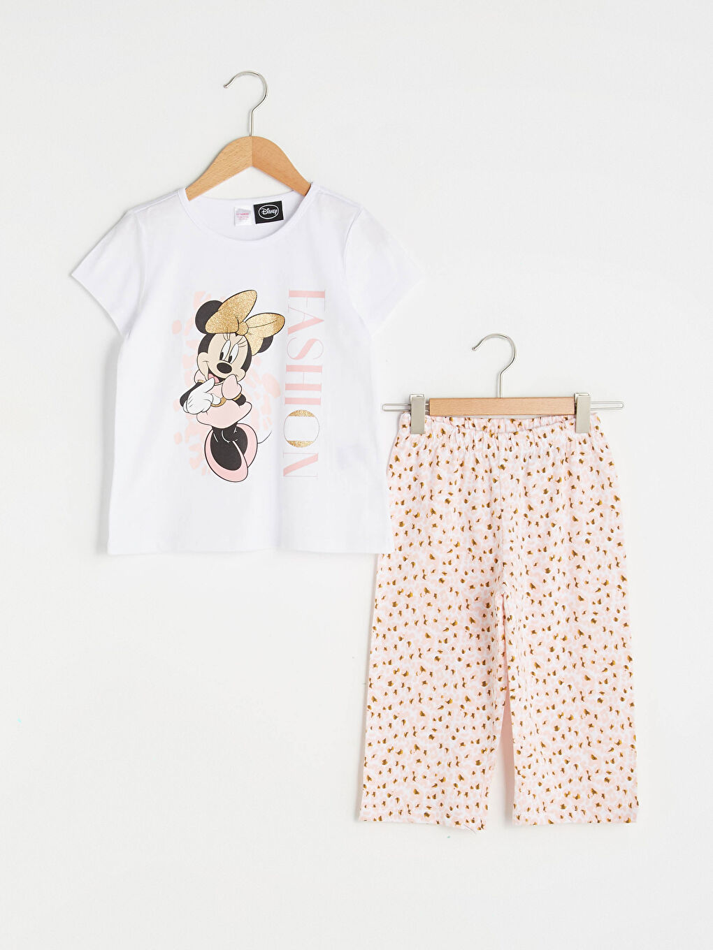 Set de pijama pentru Fete cu Guler rotund, Imprimat Minnie Mouse, Mânecă scurtă