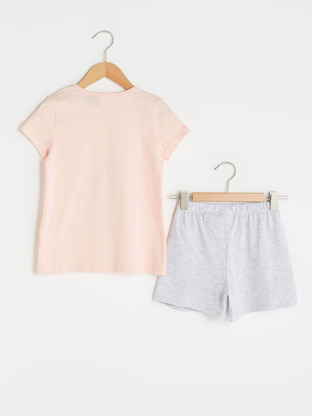 Pembe Bisiklet Yaka Minnie Mouse Baskılı Kısa Kollu Kız Çocuk Şortlu Pijama Takımı-1