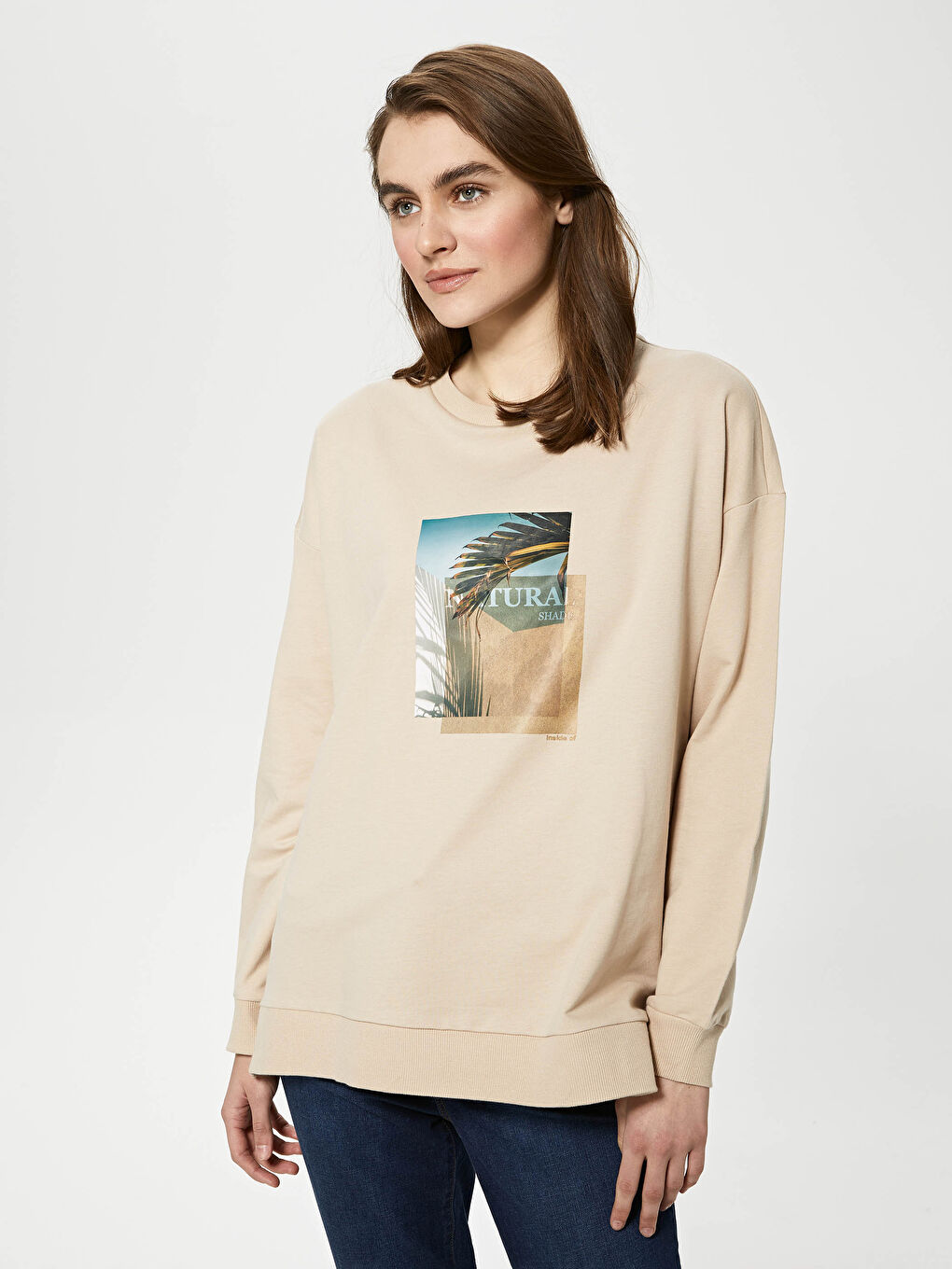 Crew Neck Printed Long Sleeve Women's Sweatshirt