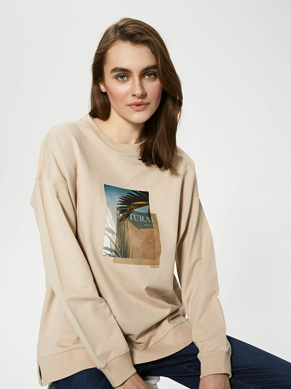 Crew Neck Printed Long Sleeve Women's Sweatshirt-1