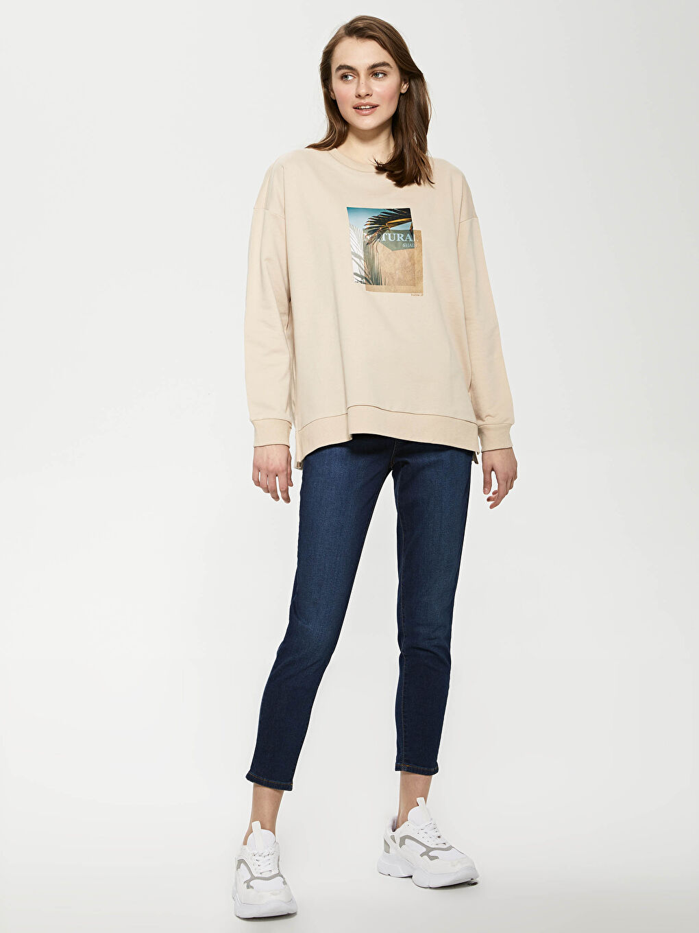 Crew Neck Printed Long Sleeve Women's Sweatshirt-3