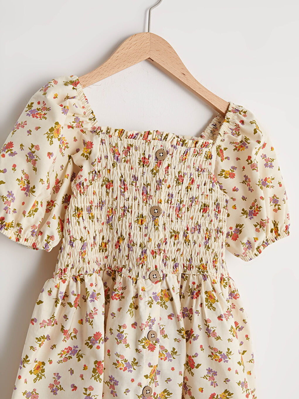 Robe Fille Col Carré Motif Floral Manches Courtes Popeline-1