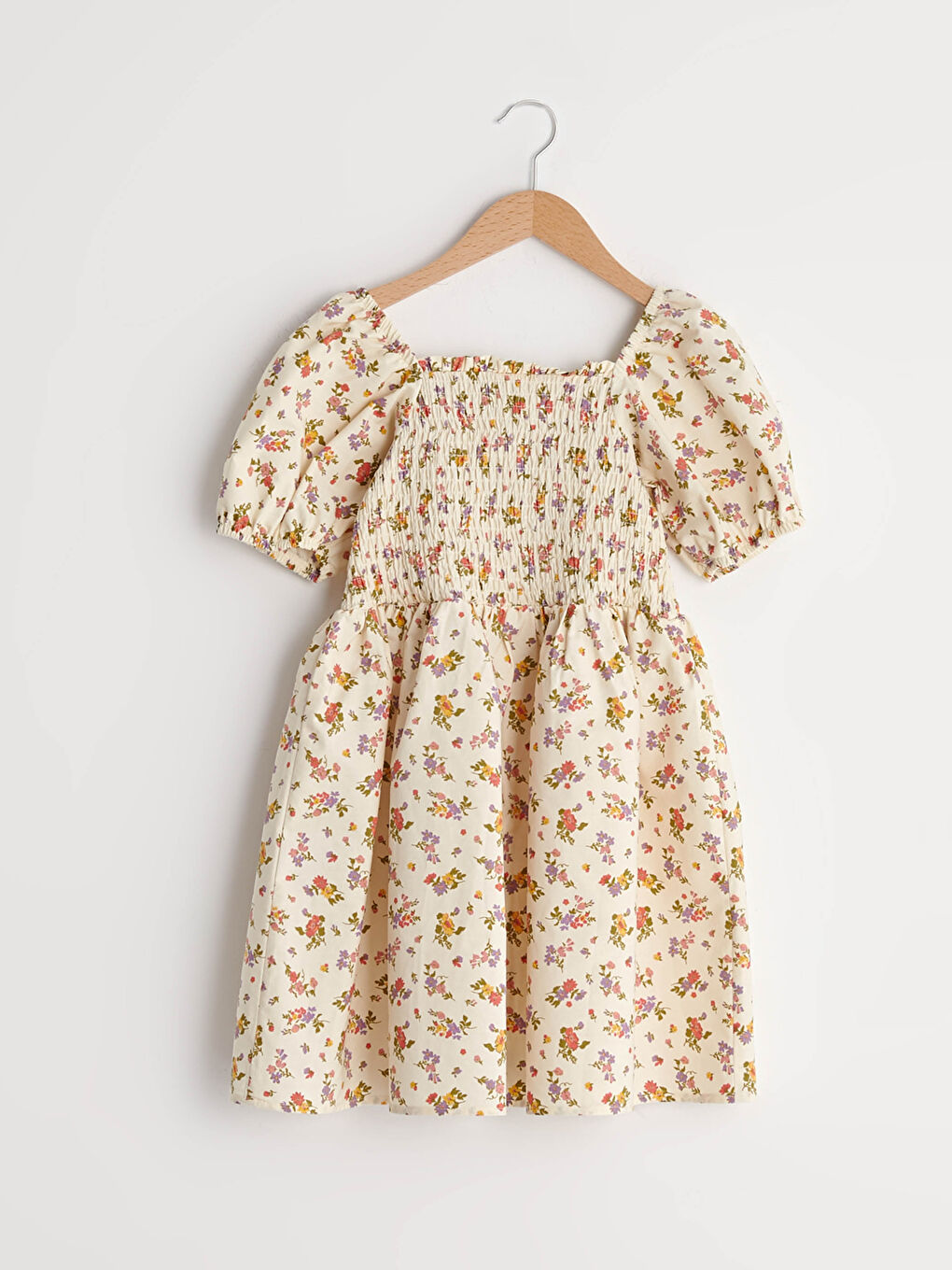 Robe Fille Col Carré Motif Floral Manches Courtes Popeline-3
