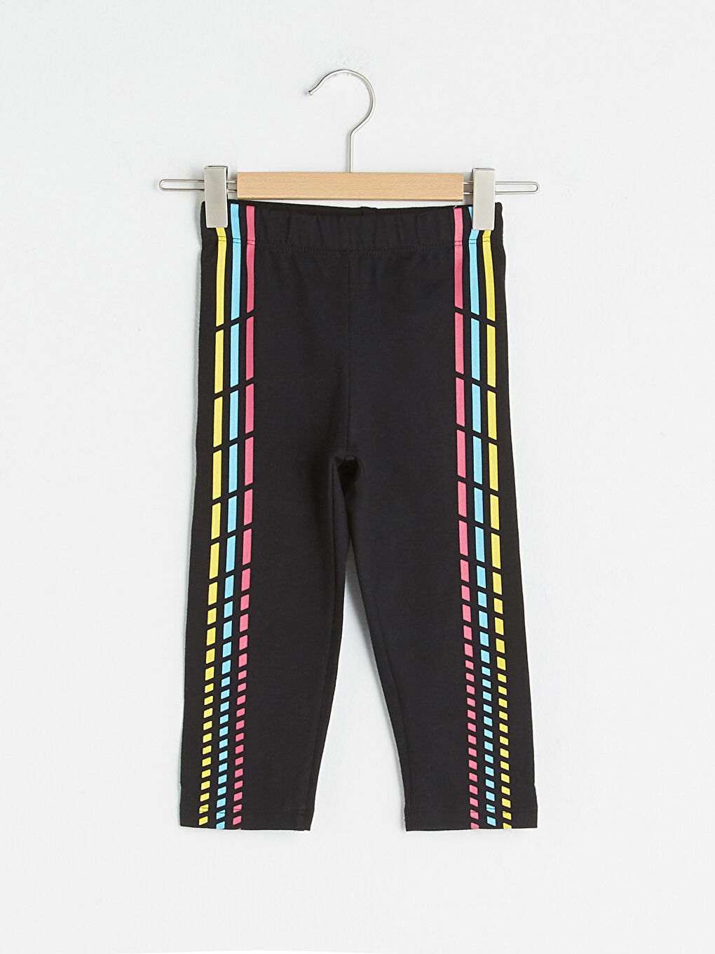 LCW Kids Girl's Long Leggings With Elastic Waist, Colored Stripe Printed Cotton On The Sides -S1EI25Z4-CVL