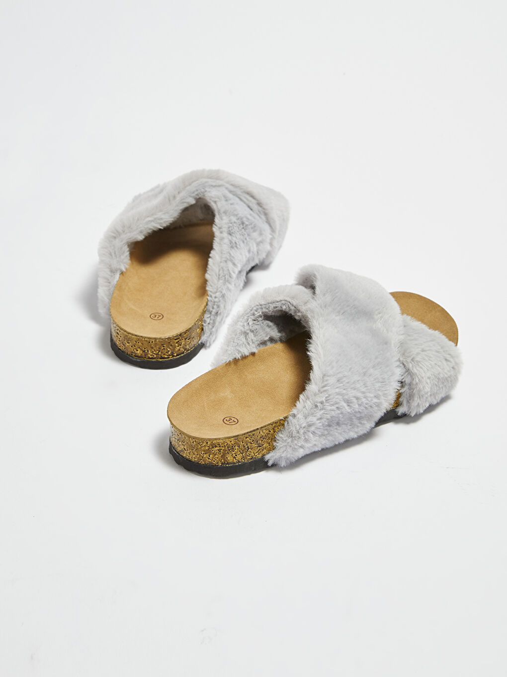 Gri Tüylü Çapraz Bant Kadın Ev Terliği-3