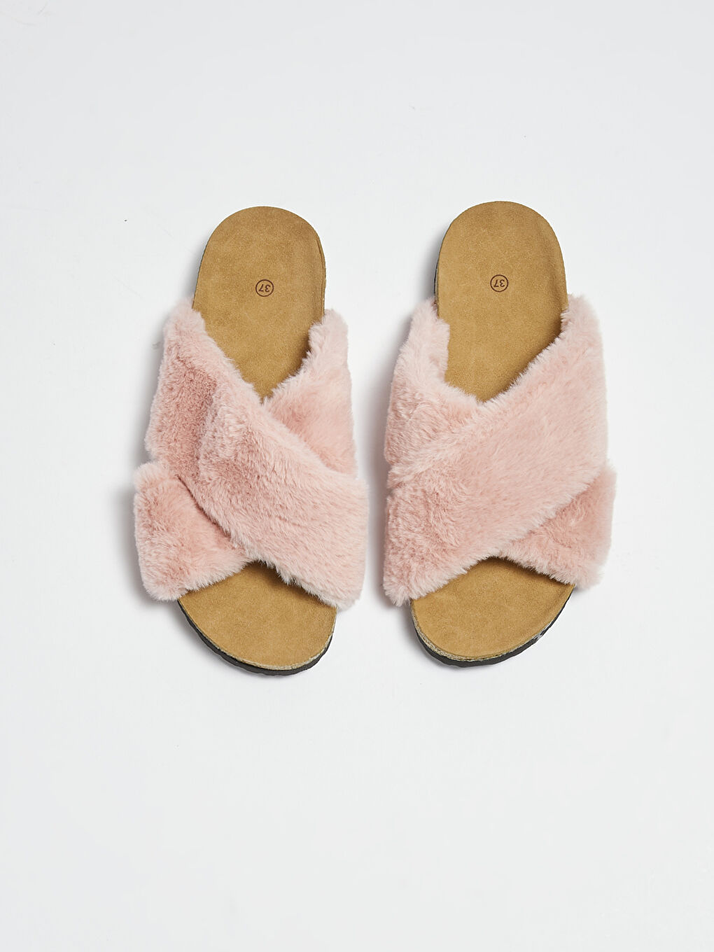 Pembe Tüylü Çapraz Bant Kadın Ev Terliği-1