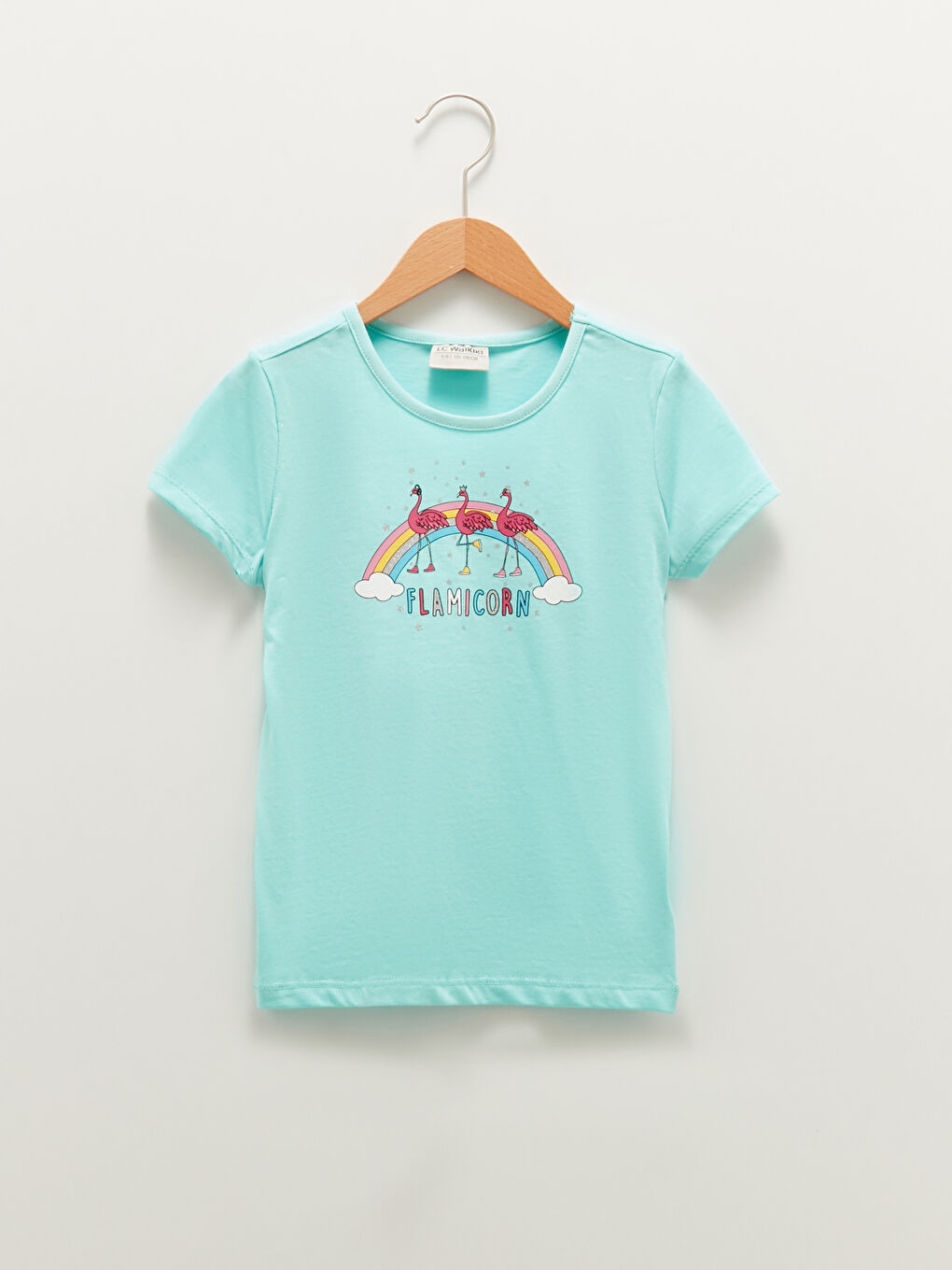 Turkuaz Bisiklet Yaka Baskılı Kısa Kollu Kız Çocuk Tişört