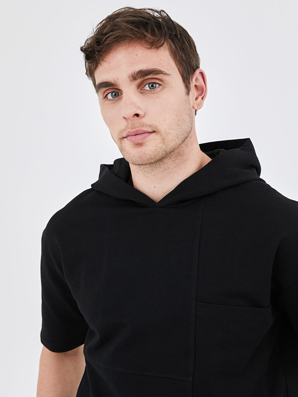 Siyah Oversize Kısa Kollu Erkek Hoodie-2