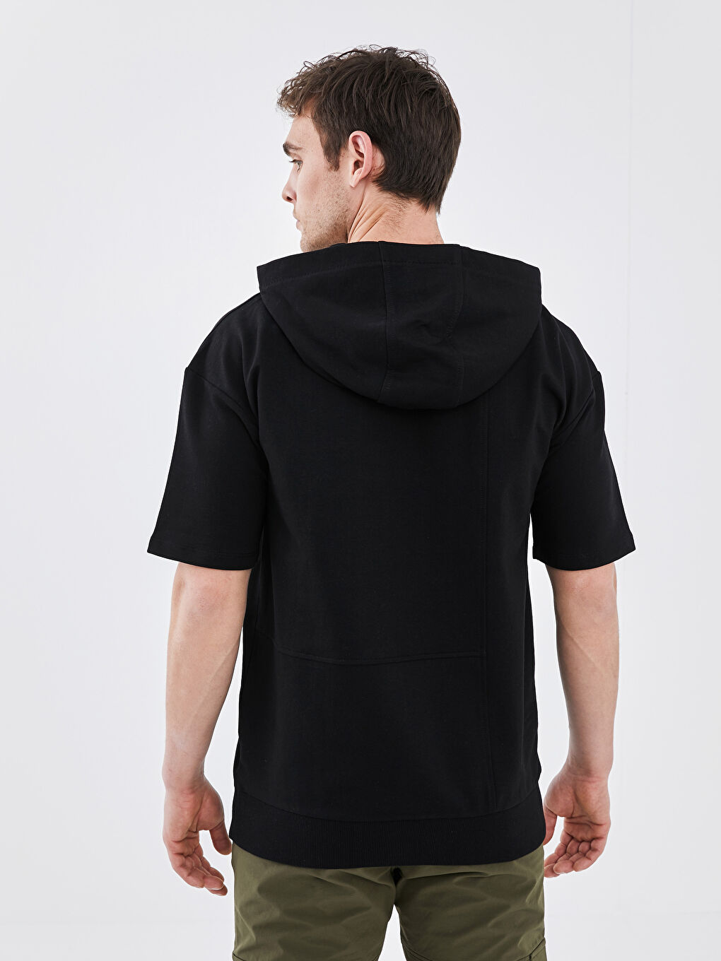 Siyah Oversize Kısa Kollu Erkek Hoodie-4